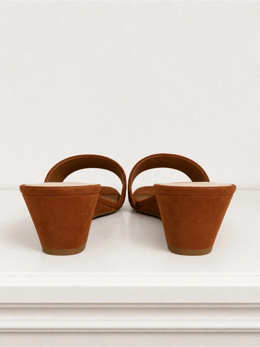 Dolce Vita Cognac Suede Qaily Wide Wedge Slide Slip On Square Toe Sandals